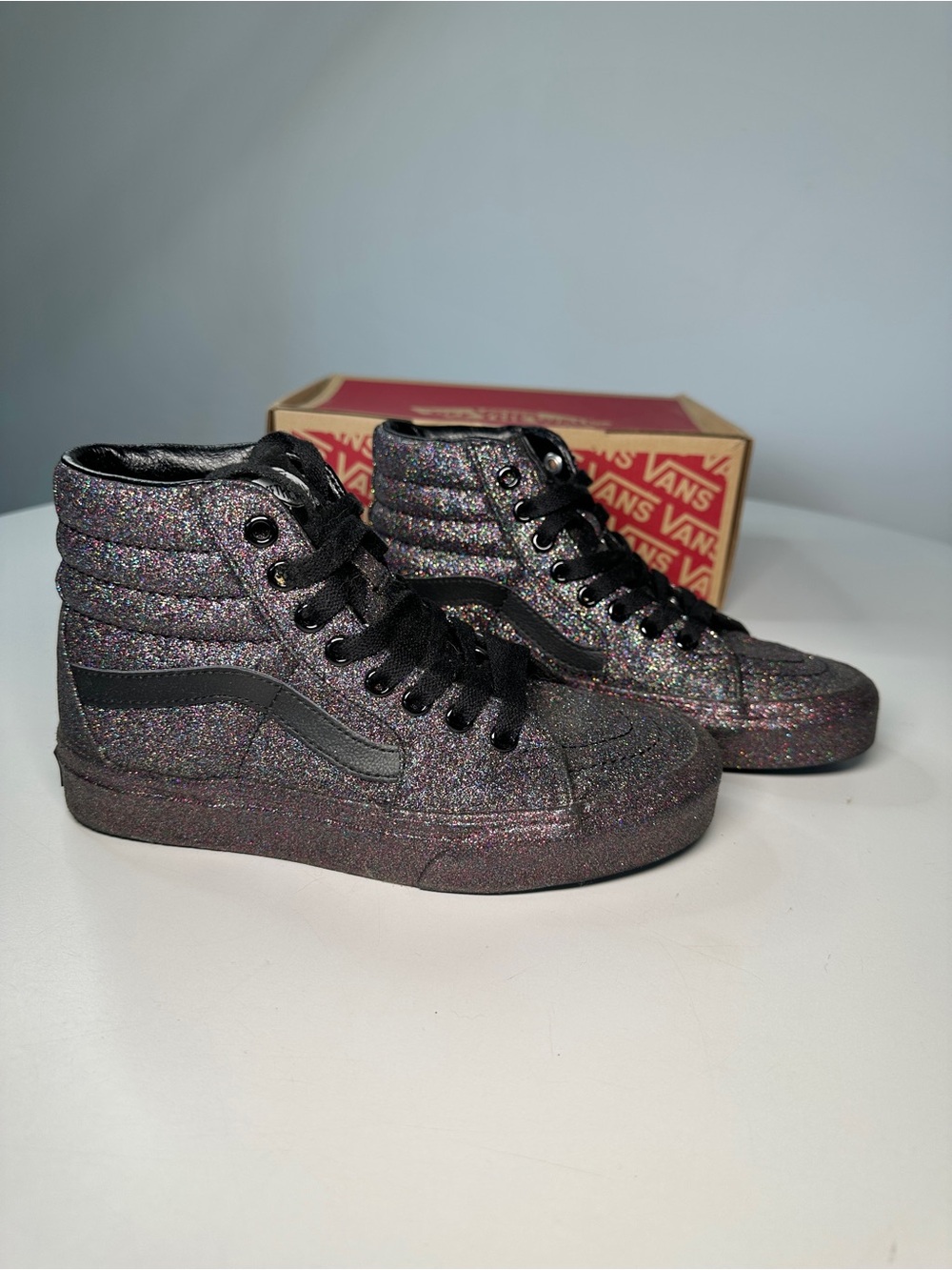 Vans Glitter High-Top Sk8-Hi Sneakers - Black Rainbow Glitter Sparkle size 5 3.5